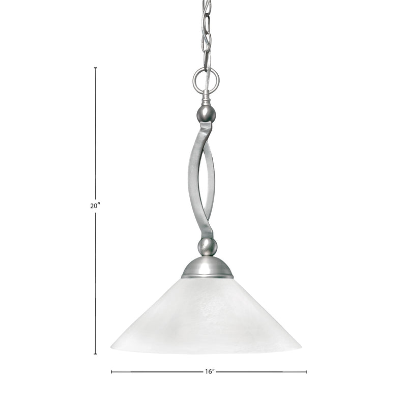 Toltec Bow 16in 1-Light Pendant | Modern Brushed Nickel and White Marble Glass | Kitchen Island & Dining Room | 16 x 16 x 20 in | Model 271-BN-2161