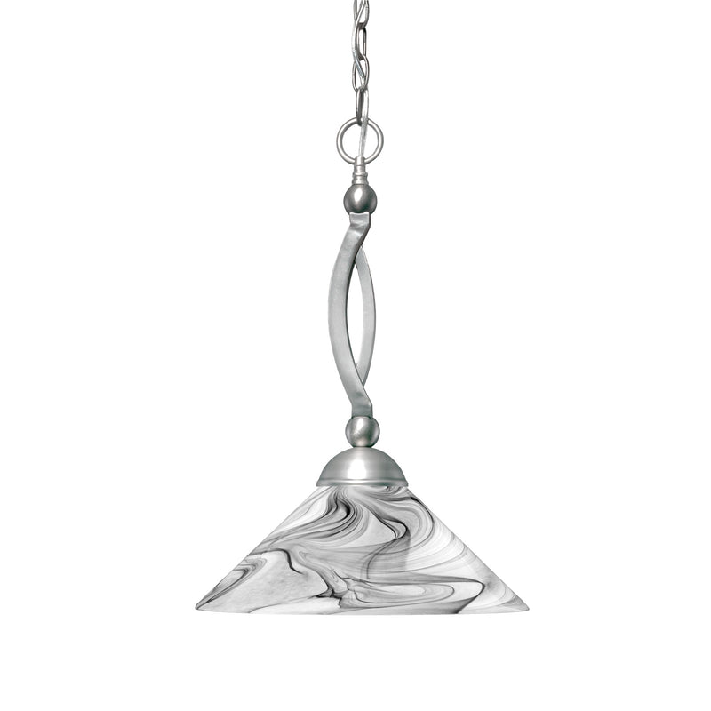 Toltec Bow 16in 1-Light Pendant | Brushed Nickel Steel and Onyx Swirl Glass | Kitchen Island & Dining Room | 16 x 16 x 20 in | Model 271-BN-2169