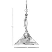 Toltec Bow 16in 1-Light Pendant | Brushed Nickel Steel and Onyx Swirl Glass | Kitchen Island & Dining Room | 16 x 16 x 20 in | Model 271-BN-2169