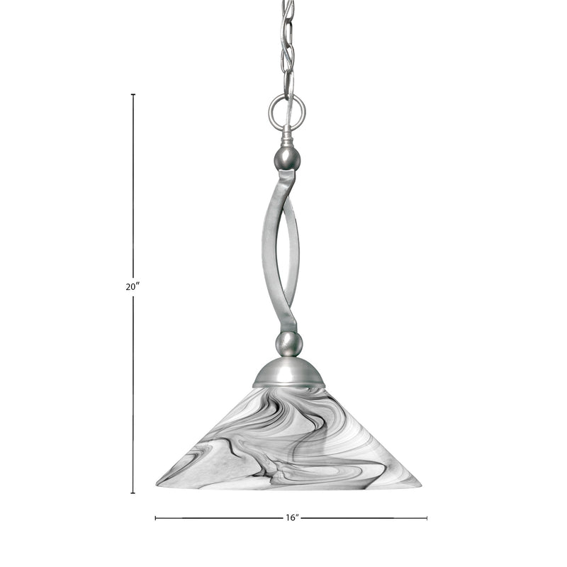 Toltec Bow 16in 1-Light Pendant | Brushed Nickel Steel and Onyx Swirl Glass | Kitchen Island & Dining Room | 16 x 16 x 20 in | Model 271-BN-2169