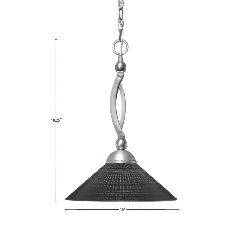 Toltec Bow 16in 1-Light Pendant | Brushed Nickel Steel and Black Matrix Glass | Kitchen Island & Dining Room | 16 x 16 x 19.25 in | Model 271-BN-4019