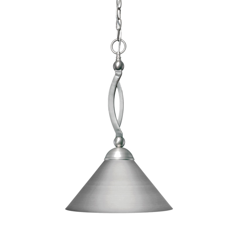 Toltec Bow 16in 1-Light Pendant | Brushed Nickel Steel and Brushed Nickel Cone Metal Shade | Kitchen Island & Dining Room | 16 x 20.5 in | Model 271-BN-420-BN