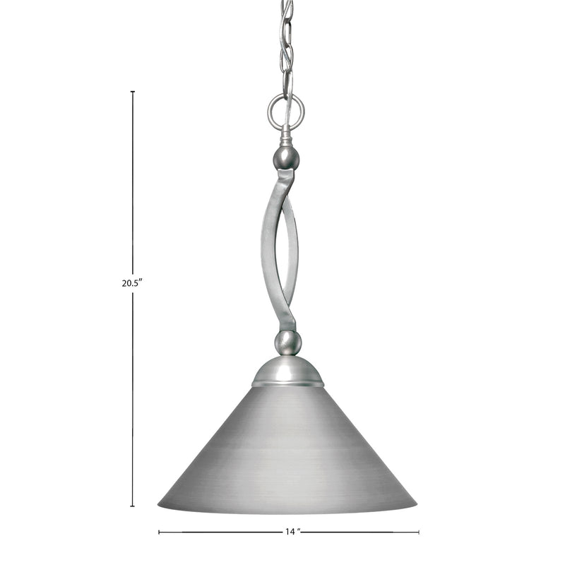 Toltec Bow 16in 1-Light Pendant | Brushed Nickel Steel and Brushed Nickel Cone Metal Shade | Kitchen Island & Dining Room | 16 x 20.5 in | Model 271-BN-420-BN