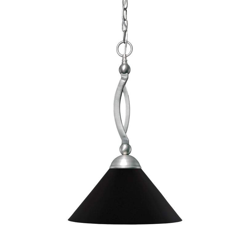 Toltec Bow 16in 1-Light Pendant | Brushed Nickel Steel and Matte Black Cone Metal Shade | Kitchen Island & Dining Room | 16 x 20.5 in | Model 271-BN-420-MB