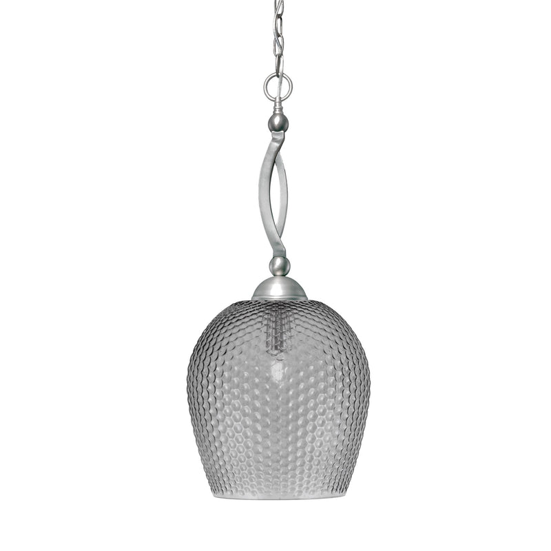 Toltec Bow 12in 1-Light Pendant | Brushed Nickel Steel and Smoke Textured Glass | Kitchen Island & Dining Room | 12 x 12 x 26.25 in | Model 271-BN-4202