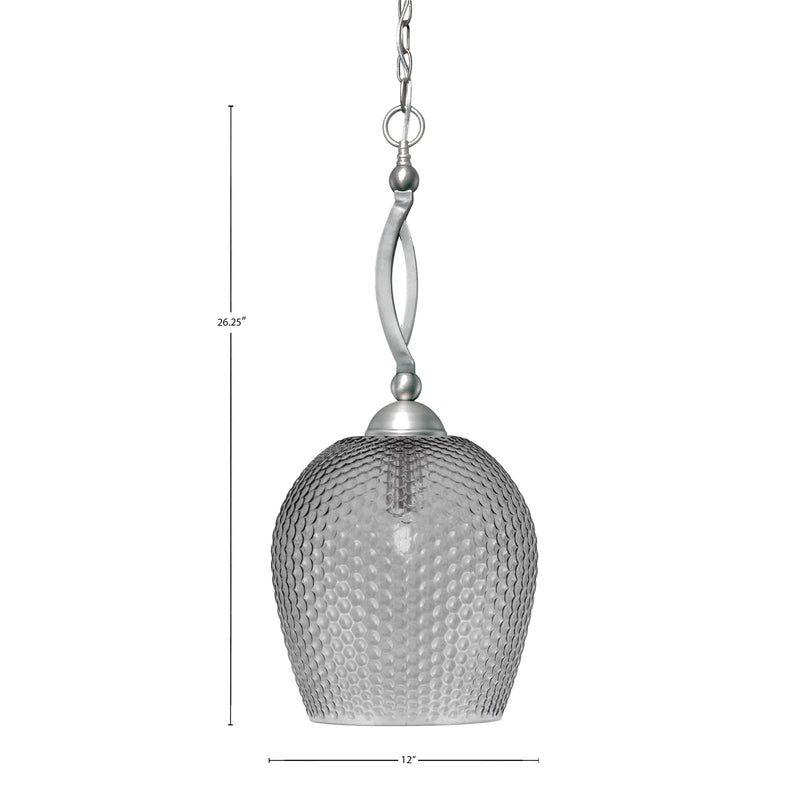 Toltec Bow 12in 1-Light Pendant | Brushed Nickel Steel and Smoke Textured Glass | Kitchen Island & Dining Room | 12 x 12 x 26.25 in | Model 271-BN-4202