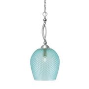 Toltec Bow 12in 1-Light Pendant | Brushed Nickel Steel and Turquoise Textured Glass | Kitchen Island & Dining Room | 12 x 12 x 26.25 in | Model 271-BN-4205