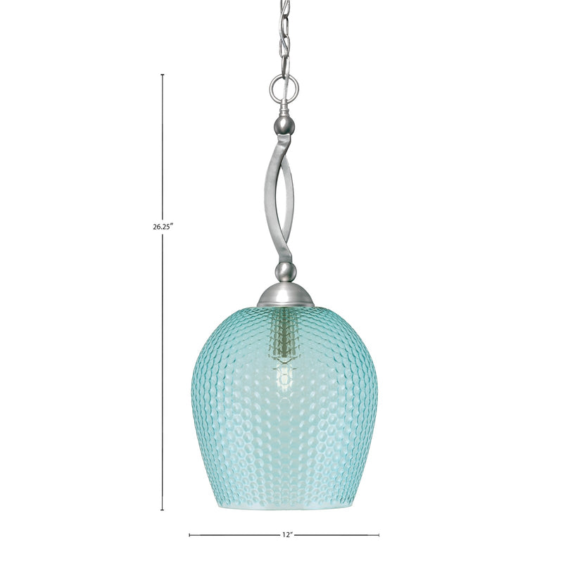 Toltec Bow 12in 1-Light Pendant | Brushed Nickel Steel and Turquoise Textured Glass | Kitchen Island & Dining Room | 12 x 12 x 26.25 in | Model 271-BN-4205