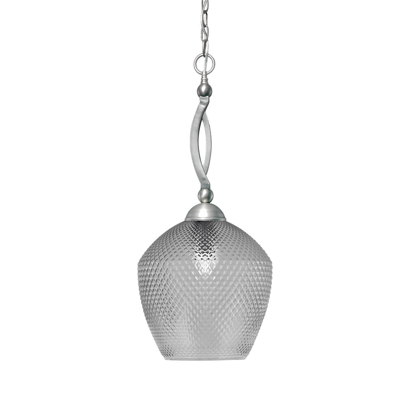 Toltec Bow 9in 1-Light Pendant | Brushed Nickel Steel and Smoke Textured Glass | Kitchen Island & Dining Room | 9 x 9 x 26.25 in | Model 271-BN-4222