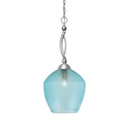 Toltec Bow 9in 1-Light Pendant | Brushed Nickel Steel and Turquoise Textured Glass | Kitchen Island & Dining Room | 9 x 9 x 26.25 in | Model 271-BN-4225