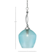 Toltec Bow 9in 1-Light Pendant | Brushed Nickel Steel and Turquoise Textured Glass | Kitchen Island & Dining Room | 9 x 9 x 26.25 in | Model 271-BN-4225