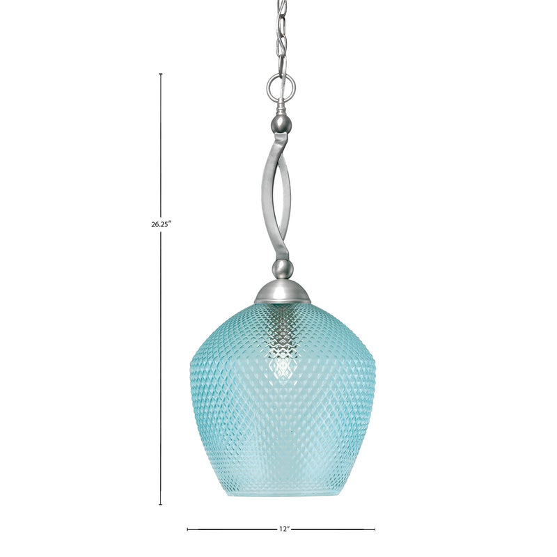 Toltec Bow 9in 1-Light Pendant | Brushed Nickel Steel and Turquoise Textured Glass | Kitchen Island & Dining Room | 9 x 9 x 26.25 in | Model 271-BN-4225