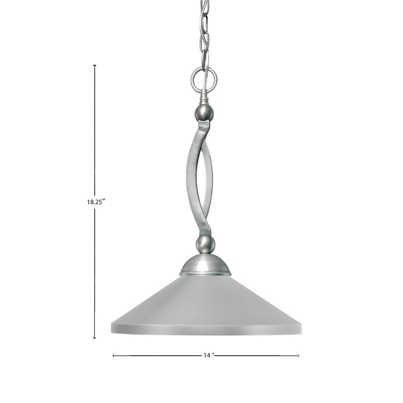 Toltec Bow 16in 1-Light Pendant | Brushed Nickel Steel and Brushed Nickel Cone Metal Shade | Kitchen Island & Dining Room | 16 x 18.25 in | Model 271-BN-424-BN