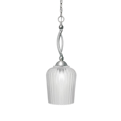 Toltec Bow 9in 1-Light Pendant | Brushed Nickel Steel and Clear Textured Glass | Kitchen Island & Dining Room | 9 x 24.5 in | Model 271-BN-4280