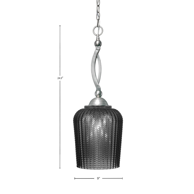 Toltec Bow 9in 1-Light Pendant | Brushed Nickel Steel and Smoke Textured Glass | Kitchen Island & Dining Room | 9 x 24.5 in | Model 271-BN-4282