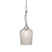 Toltec Bow 9in 1-Light Pendant | Brushed Nickel Steel and Silver Textured Glass | Kitchen Island & Dining Room | 9 x 24.5 in | Model 271-BN-4283