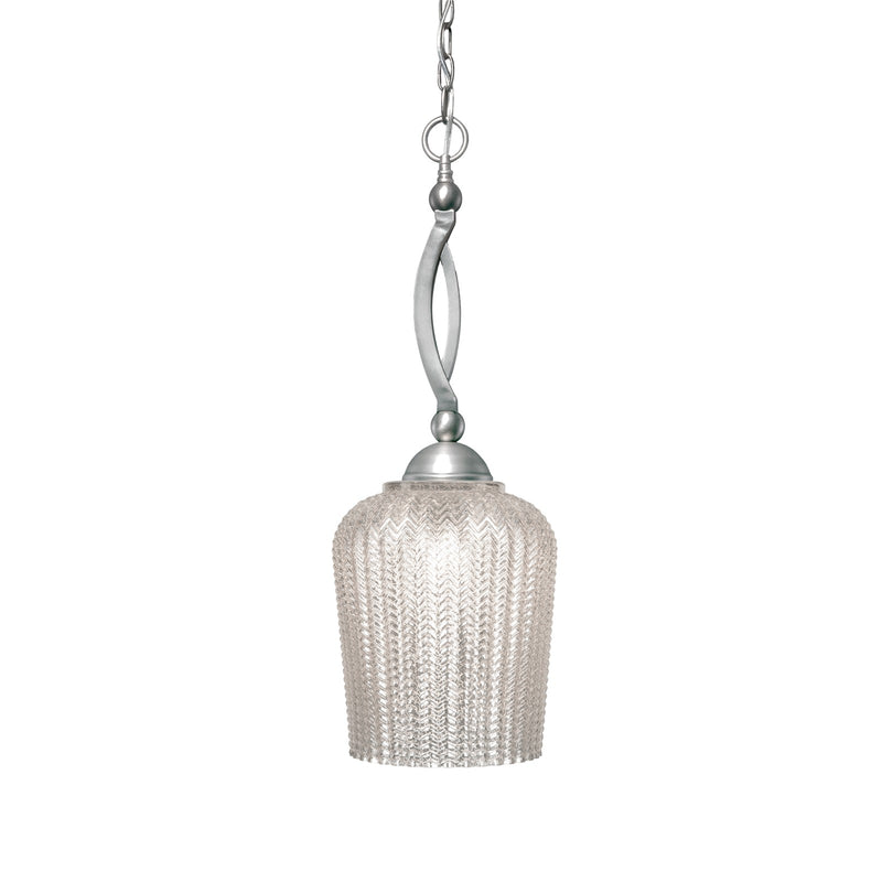 Toltec Bow 9in 1-Light Pendant | Brushed Nickel Steel and Silver Textured Glass | Kitchen Island & Dining Room | 9 x 24.5 in | Model 271-BN-4283