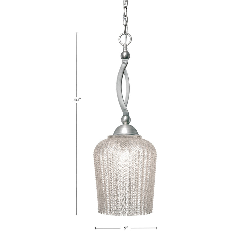 Toltec Bow 9in 1-Light Pendant | Brushed Nickel Steel and Silver Textured Glass | Kitchen Island & Dining Room | 9 x 24.5 in | Model 271-BN-4283