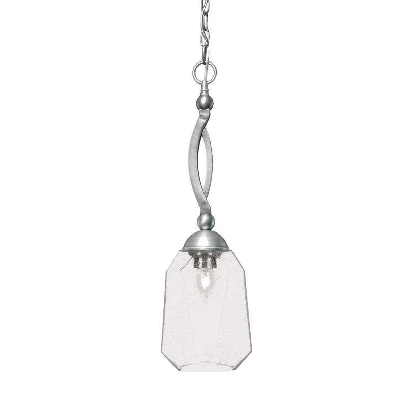 Toltec Bow 6.75in 1-Light Pendant | Brushed Nickel Steel and Clear Bubble Glass | Kitchen Island & Dining Room | 6.75 x 22.5 in | Model 271-BN-4460