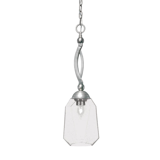 Toltec Bow 6.75in 1-Light Pendant | Brushed Nickel Steel and Clear Bubble Glass | Kitchen Island & Dining Room | 6.75 x 22.5 in | Model 271-BN-4460