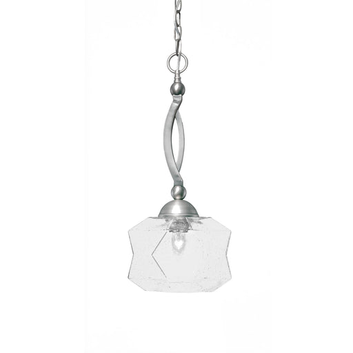 Toltec Bow 9in 1-Light Pendant | Brushed Nickel Steel and Clear Bubble Glass | Kitchen & Dining Room | 9 x 9 x 20.25 in | Model 271-BN-4490