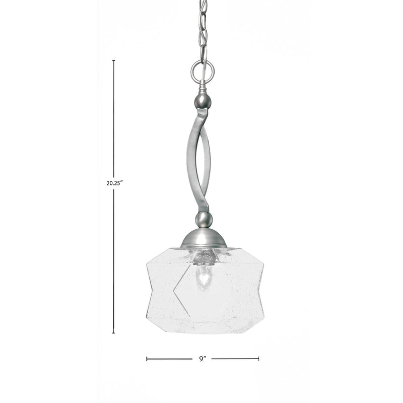 Toltec Bow 9in 1-Light Pendant | Brushed Nickel Steel and Clear Bubble Glass | Kitchen & Dining Room | 9 x 9 x 20.25 in | Model 271-BN-4490