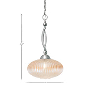 Toltec Bow 12in 1-Light Pendant | Brushed Nickel Steel and Amber Micro Bubble Ribbed Glass | Kitchen & Dining Room | 12 x 12 x 20.25 in | Model 271-BN-4653