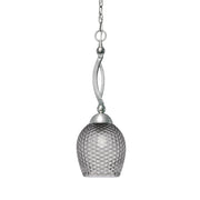 Toltec Bow 7.5in 1-Light Pendant | Brushed Nickel Steel and Smoke Textured Glass | Kitchen & Dining Room | 7.5 x 7.5 x 22 in | Model 271-BN-4902