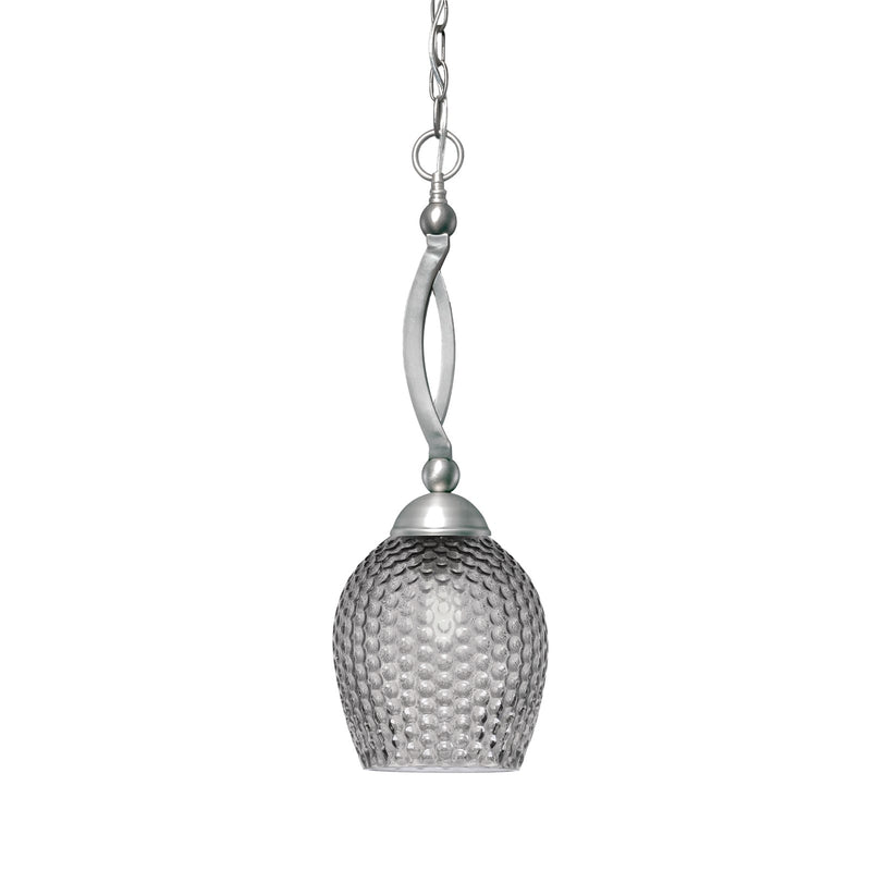 Toltec Bow 7.5in 1-Light Pendant | Brushed Nickel Steel and Smoke Textured Glass | Kitchen & Dining Room | 7.5 x 7.5 x 22 in | Model 271-BN-4902