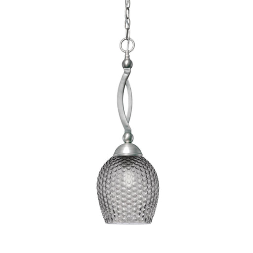 Toltec Bow 7.5in 1-Light Pendant | Brushed Nickel Steel and Smoke Textured Glass | Kitchen & Dining Room | 7.5 x 7.5 x 22 in | Model 271-BN-4902