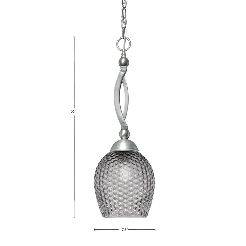 Toltec Bow 7.5in 1-Light Pendant | Brushed Nickel Steel and Smoke Textured Glass | Kitchen & Dining Room | 7.5 x 7.5 x 22 in | Model 271-BN-4902