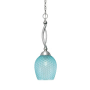 Toltec Bow 7.5in 1-Light Pendant | Brushed Nickel and Turquoise Textured Glass | Kitchen Island & Dining Room | 7.5 x 22 in | Model 271-BN-4905