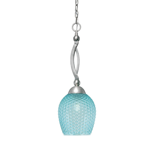 Toltec Bow 7.5in 1-Light Pendant | Brushed Nickel and Turquoise Textured Glass | Kitchen Island & Dining Room | 7.5 x 22 in | Model 271-BN-4905