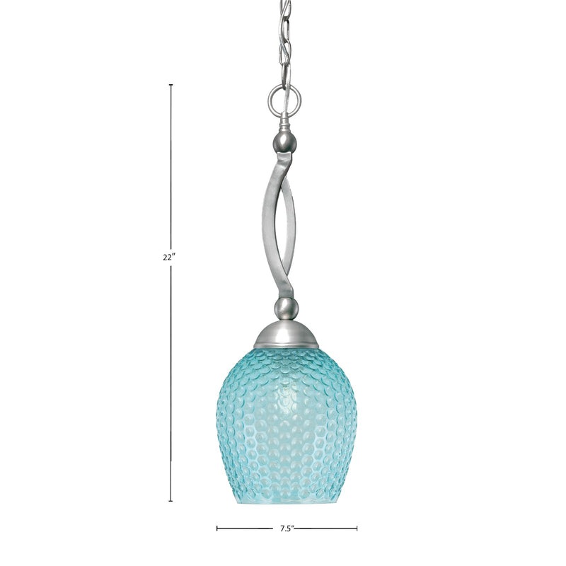 Toltec Bow 7.5in 1-Light Pendant | Brushed Nickel and Turquoise Textured Glass | Kitchen Island & Dining Room | 7.5 x 22 in | Model 271-BN-4905