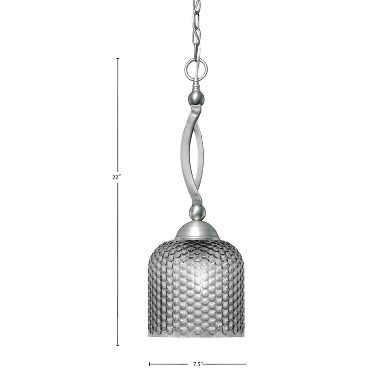 Toltec Bow 7.5in 1-Light Pendant | Brushed Nickel and Smoke Textured Glass | Kitchen Island & Dining Room | 7.5 x 21 in | Model 271-BN-4912