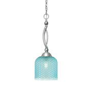 Toltec Bow 7.5in 1-Light Pendant | Brushed Nickel and Turquoise Textured Glass | Kitchen Island & Dining Room | 7.5 x 21 in | Model 271-BN-4915