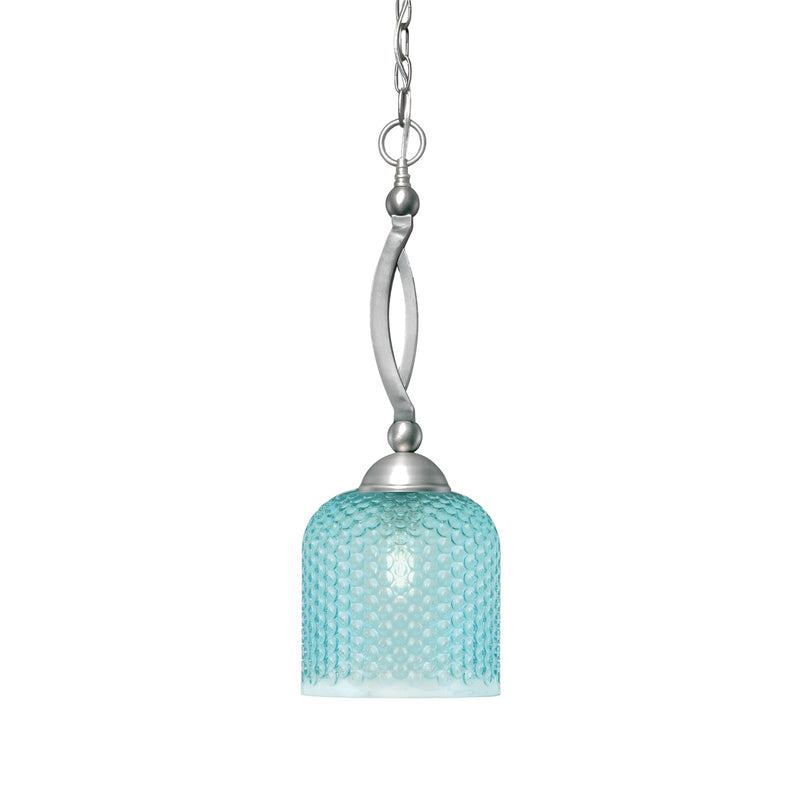 Toltec Bow 7.5in 1-Light Pendant | Brushed Nickel and Turquoise Textured Glass | Kitchen Island & Dining Room | 7.5 x 21 in | Model 271-BN-4915