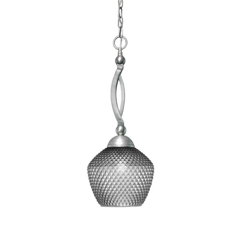 Toltec Bow 9in 1-Light Pendant | Brushed Nickel and Smoke Textured Glass | Kitchen Island & Dining Room | 9 x 21.75 in | Model 271-BN-4922