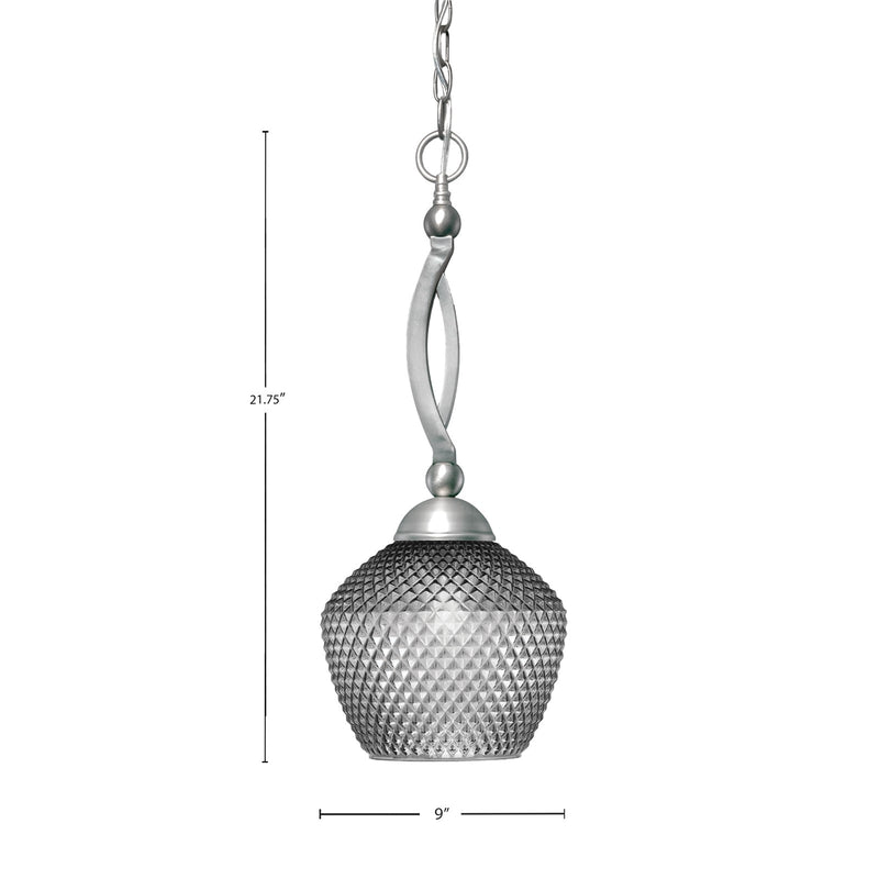 Toltec Bow 9in 1-Light Pendant | Brushed Nickel and Smoke Textured Glass | Kitchen Island & Dining Room | 9 x 21.75 in | Model 271-BN-4922