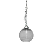Toltec Bow 10in 1-Light Pendant | Brushed Nickel Steel and Smoke Ribbed Glass | Kitchen Island & Dining Room | 10 x 22.5 in | Model 271-BN-5122