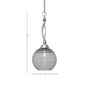 Toltec Bow 10in 1-Light Pendant | Brushed Nickel Steel and Smoke Ribbed Glass | Kitchen Island & Dining Room | 10 x 22.5 in | Model 271-BN-5122