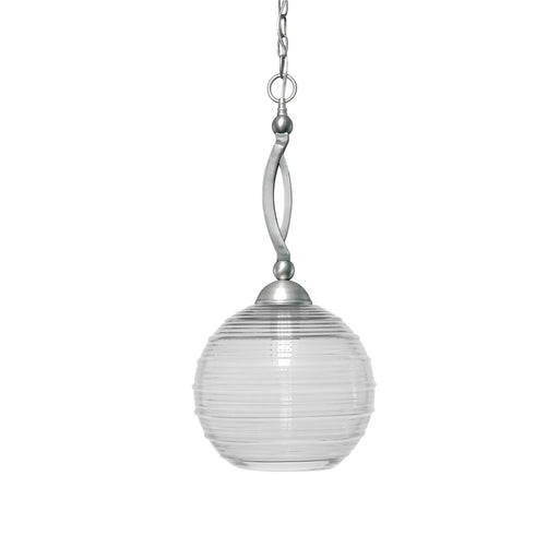 Toltec Bow 10in 1-Light Pendant | Brushed Nickel Steel and Clear Ribbed Glass | Kitchen Island & Dining Room | 10 x 24 in | Model 271-BN-5130