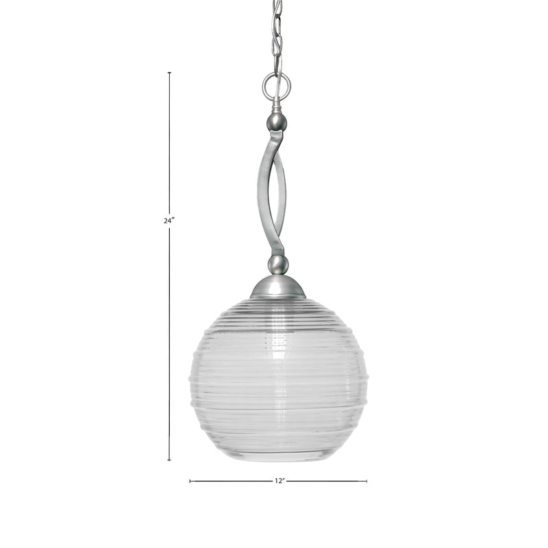 Toltec Bow 10in 1-Light Pendant | Brushed Nickel Steel and Clear Ribbed Glass | Kitchen Island & Dining Room | 10 x 24 in | Model 271-BN-5130
