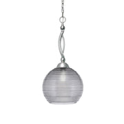 Toltec Bow 12in 1-Light Pendant | Brushed Nickel Steel and Smoke Ribbed Glass | Kitchen Island & Dining Room | 12 x 24 in | Model 271-BN-5132