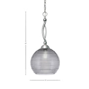 Toltec Bow 12in 1-Light Pendant | Brushed Nickel Steel and Smoke Ribbed Glass | Kitchen Island & Dining Room | 12 x 24 in | Model 271-BN-5132