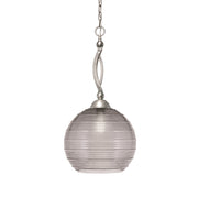 Toltec Bow 14in 1-Light Pendant | Brushed Nickel Steel and Smoke Ribbed Glass | Kitchen Island & Dining Room | 14 x 25.75 in | Model 271-BN-5142