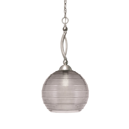 Toltec Bow 14in 1-Light Pendant | Brushed Nickel Steel and Smoke Ribbed Glass | Kitchen Island & Dining Room | 14 x 25.75 in | Model 271-BN-5142