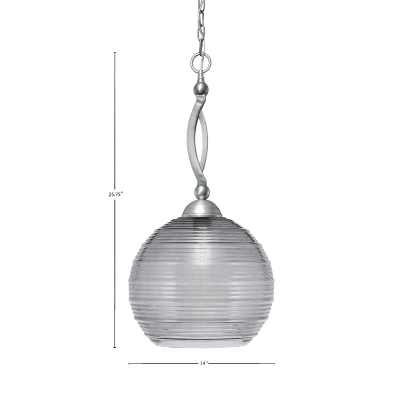 Toltec Bow 14in 1-Light Pendant | Brushed Nickel Steel and Smoke Ribbed Glass | Kitchen Island & Dining Room | 14 x 25.75 in | Model 271-BN-5142