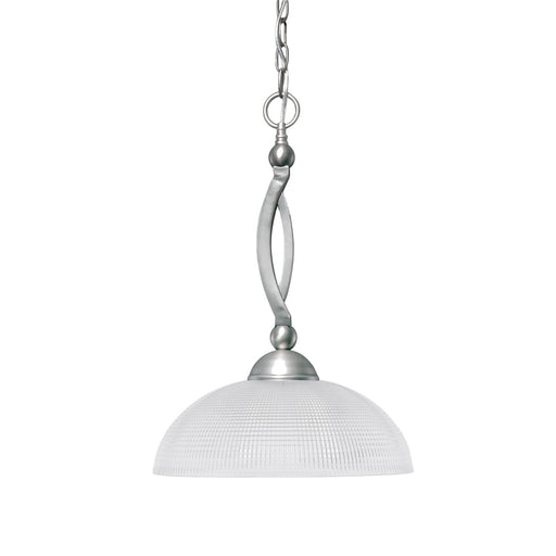 Toltec Bow 16in 1-Light Pendant | Modern Brushed Nickel and Clear Ribbed Glass | Kitchen Island & Dining Room | 16 x 16 x 18.5 in | Model 271-BN-540