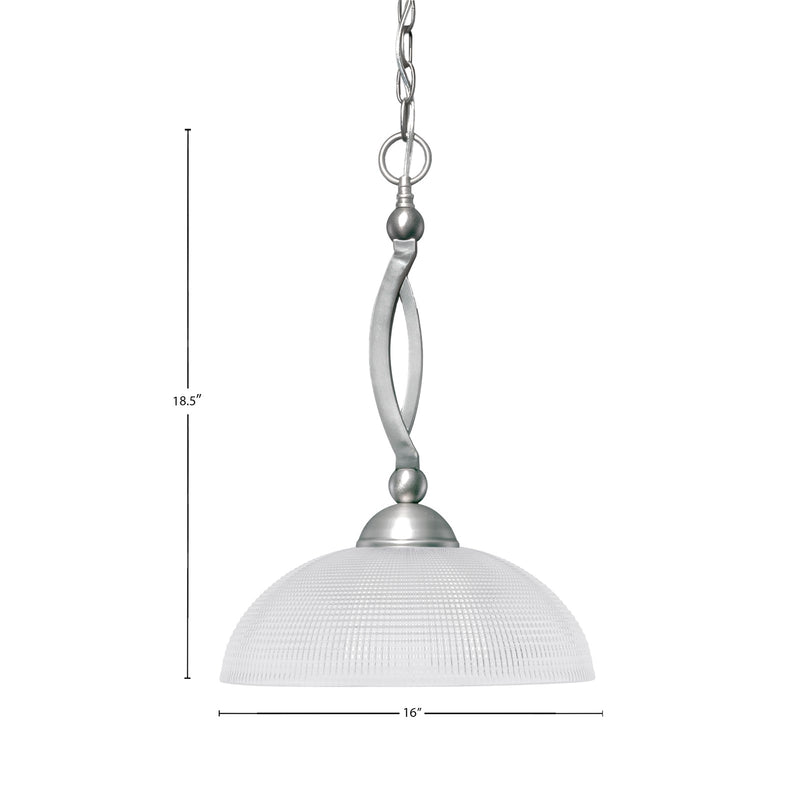 Toltec Bow 16in 1-Light Pendant | Modern Brushed Nickel and Clear Ribbed Glass | Kitchen Island & Dining Room | 16 x 16 x 18.5 in | Model 271-BN-540